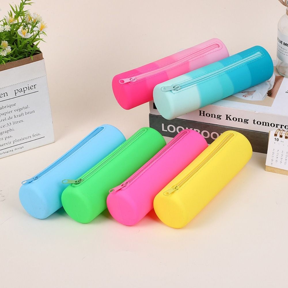 

Portable Waterproof Silicone Pencil Case Large Capacity Simple Pen Bag Multifunction Round Stationery Organizer