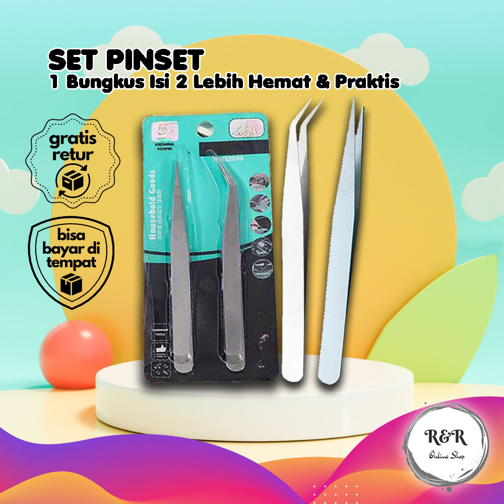 Set Pinset Stainless 1 Paket Isi 2 Stainless Steel Multifungsi Pinset Kombinasi Awet Set Pinset Serb