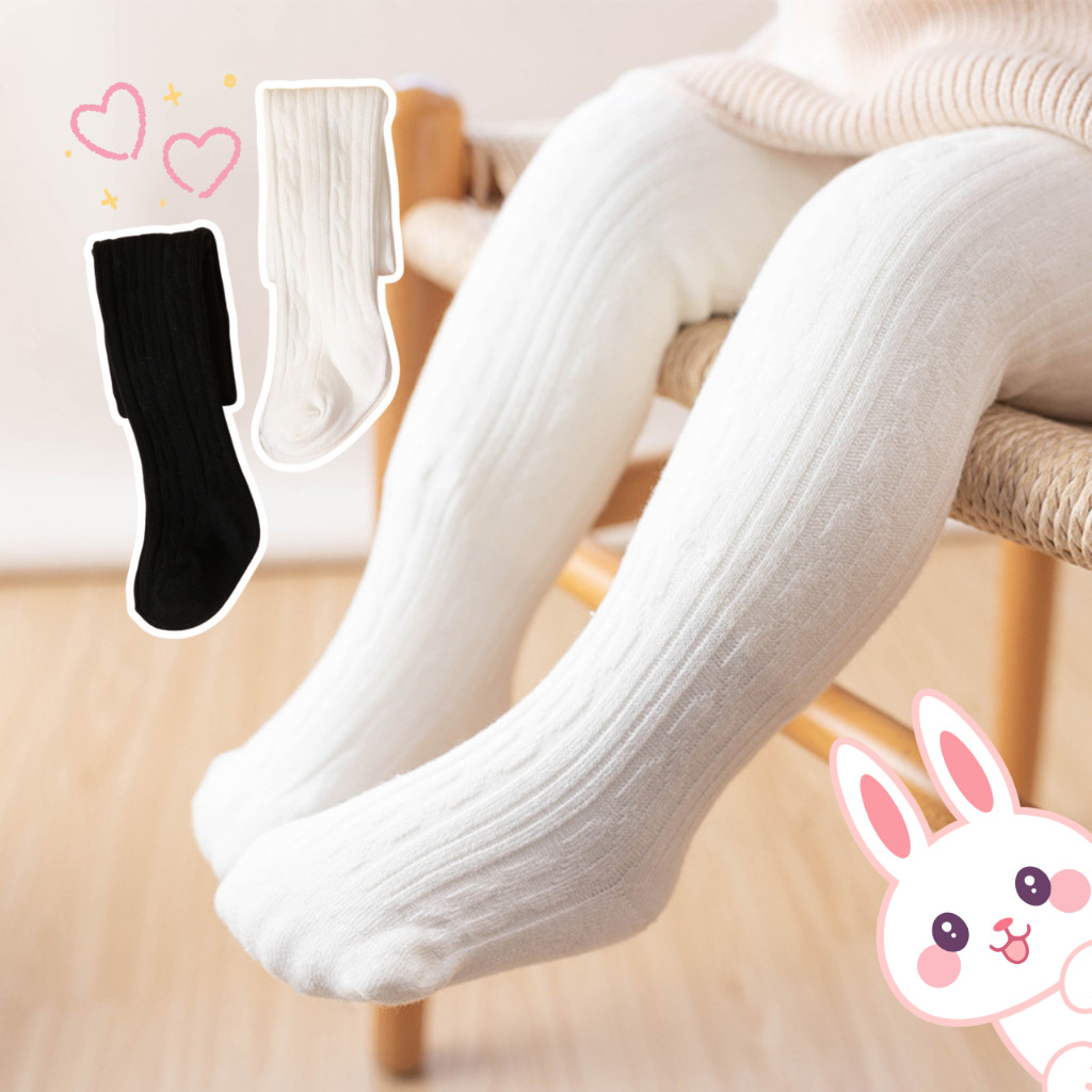 Legging Stocking Anak Bayi Perempuan 0-2 Tahun Pantyhose Celana Panjang Polos Premium Hitam Putih