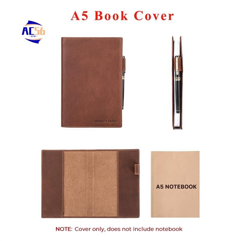

AC56-Retro Leather Book Cover Sleeve Protector With Pen Holder Business Notepad Notebook Book Case Office School Supplies