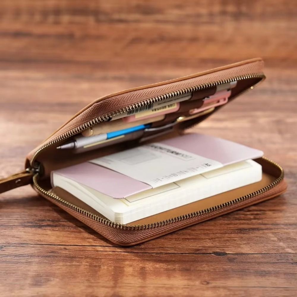 

2025 Leather A6 Notebook Cover Soft Multifunctional 5-Slot Pen Bag Creative Durable Zipper Wrap for Hobonichi/ Stalogy/ Midori