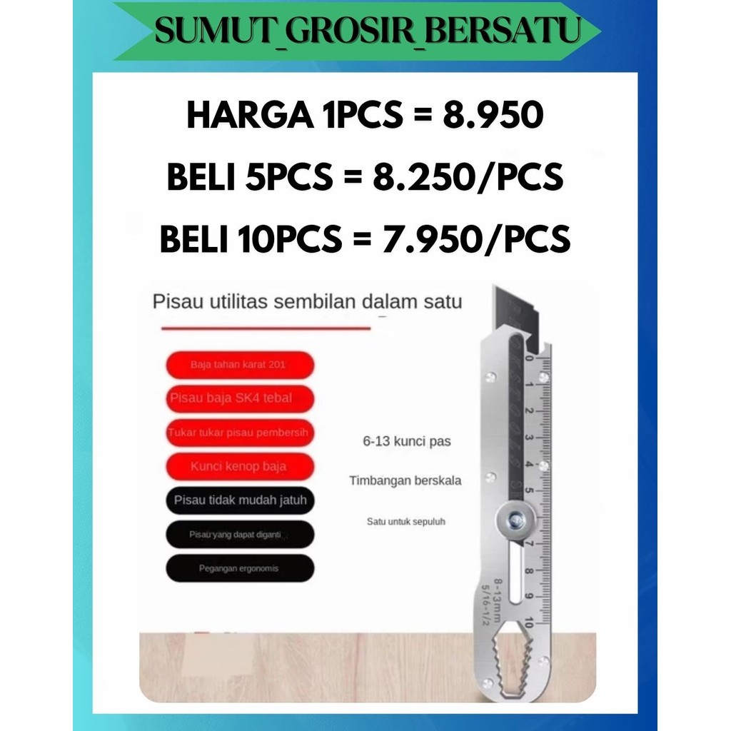 

SGB PISAU CUTTER SILVER STAINLESS VIRAL 9IN1 SERBAGUNA 9 IN 1 TAJAM DAN TAHAN LAMA