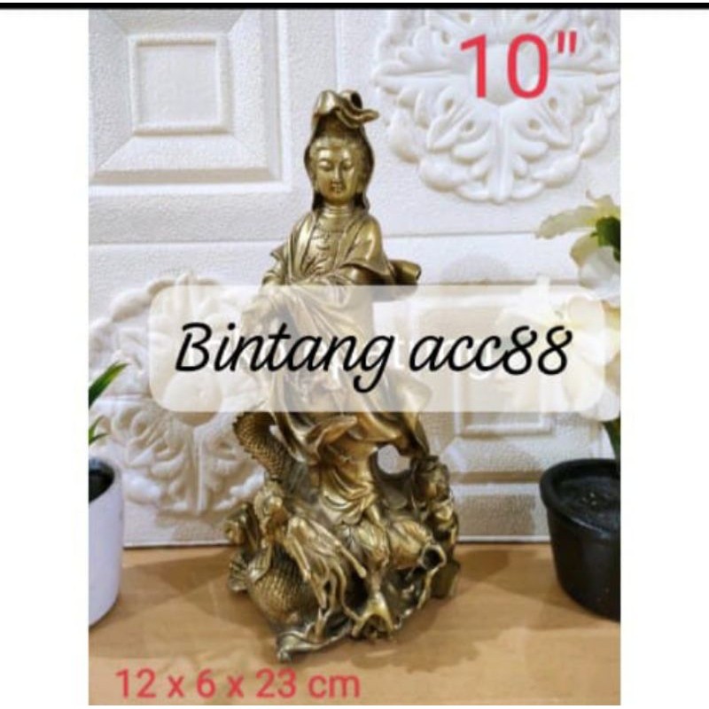 patung dewi kwan im/kwan in/guan yin- naga kuningan- 10inch