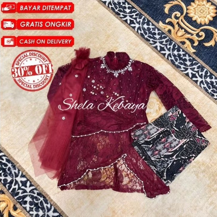 CF24WS TERBARU • Setelan Kebaya Anak Perempuan Brokat Payet | Kebaya Anak Umur 5 - 11 Tahun Kebaya A