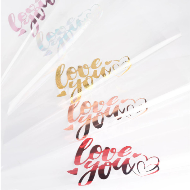 

[15 LEMBAR ] Kertas Buket Bunga Tulisan LOVE YOU Flower Wrapping Transparant Cellophane Waterproof Valantine KB60