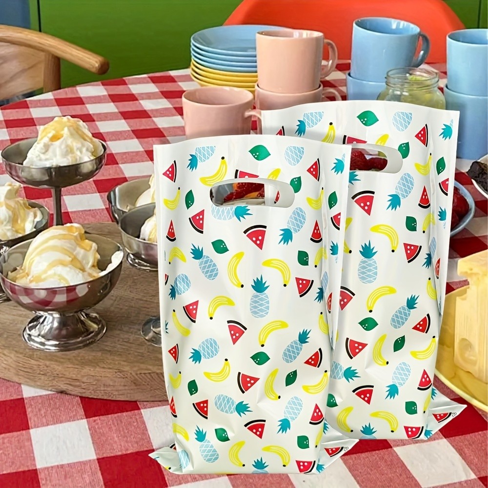 

10-30pcs small jewelry bag cute pattern fruit plastic bag with handle gift bag candy biscuit party gift bag