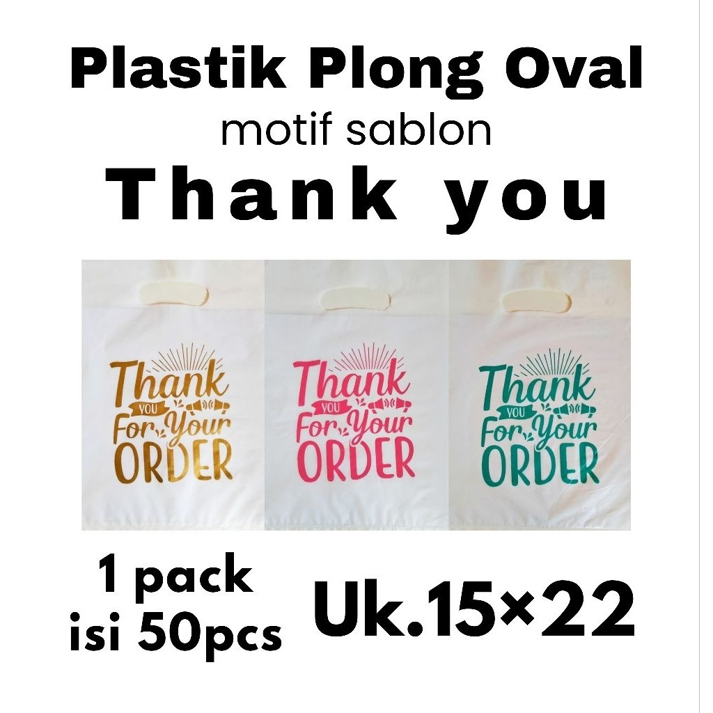 

50pcs kantong plastik pond oval PE hitam uk 15x22 motif sablon thank you 3 plastik packing plastik online shop motif sablon thank you