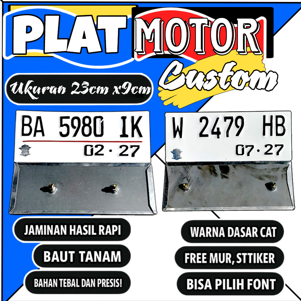 Plat motor custom warna putih satu pasang plat motor variasi warna putih plat motor baut tanam plat 