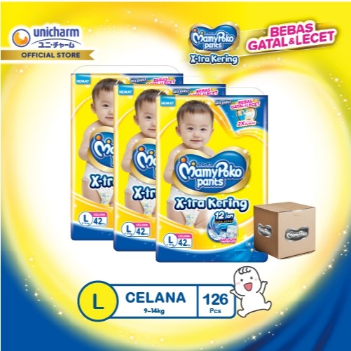 

NEW MamyPoko Pants X-tra Kering - L 42 - Popok Celana - 3 Packs/ 1Karton PREMIUM