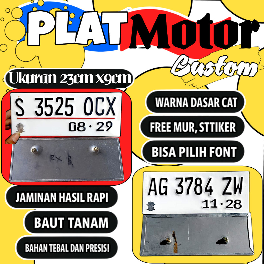 Plat motor custom warna putih satu pasang plat motor variasi warna putih plat motor baut tanam plat 