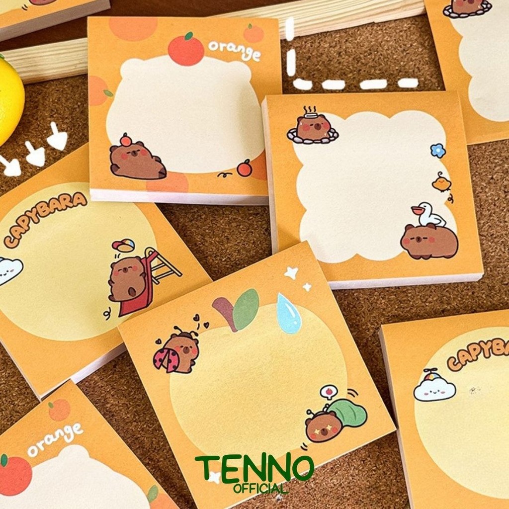

TENNO Sticky Notes Kawaii Capybara Note Tempel Lucu Catatan 8x8 cm Stick Note Random