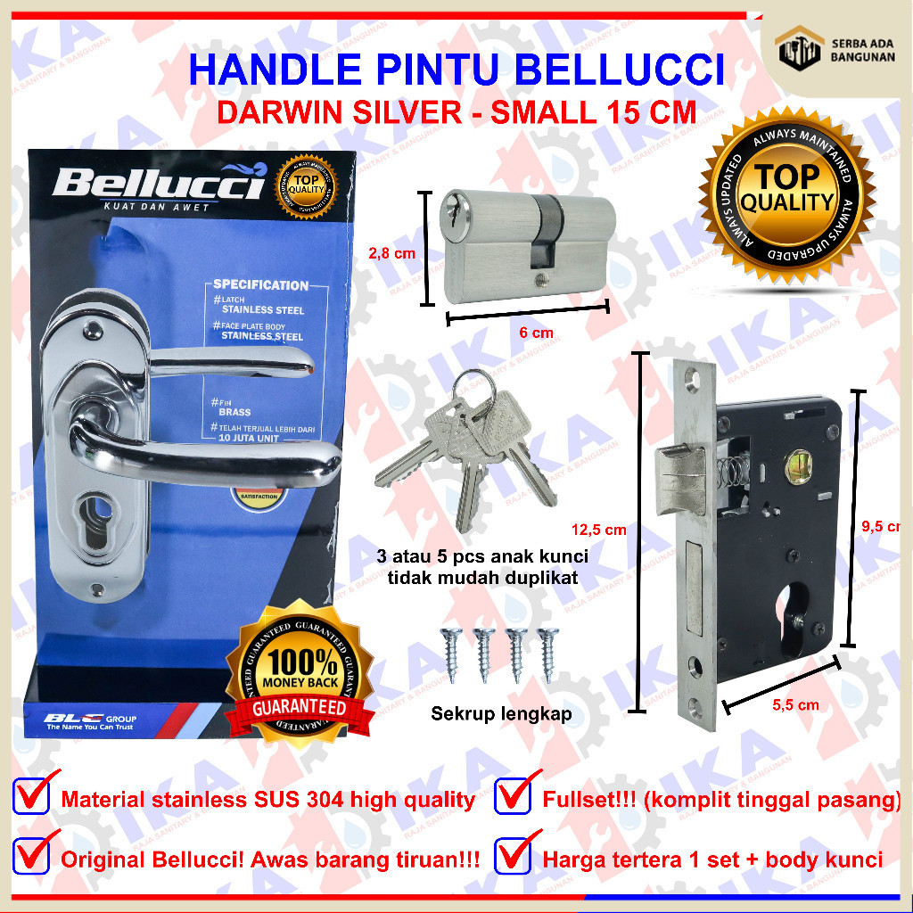 SAB Kunci Pintu kecil Silinder Bellucci Darwin NP l Gagang Rumah l Handle Full Set I Kunci pintu kam