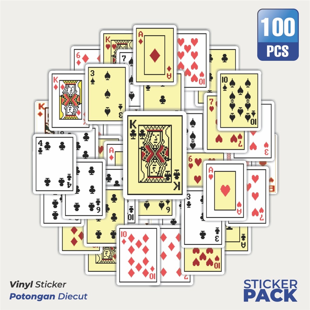 

MURAH 100 PCS Stiker Kartu Poker V11 Waterproof Aesthetic- Untuk Laptop, Motor, dan Helm - Paper Stationery Pack