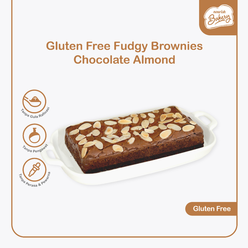 

Gluten Free Fudgy Brownies Chocolate Almond - Tanpa Gula Rafinasi, Tanpa Margarine