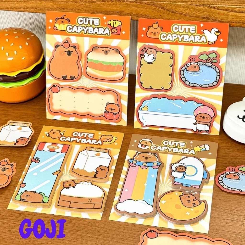

GOJI Sticky Notes Lucu Karakter Capybara 60 Lembar Perekat Kawaii Estetik Stick Note Random