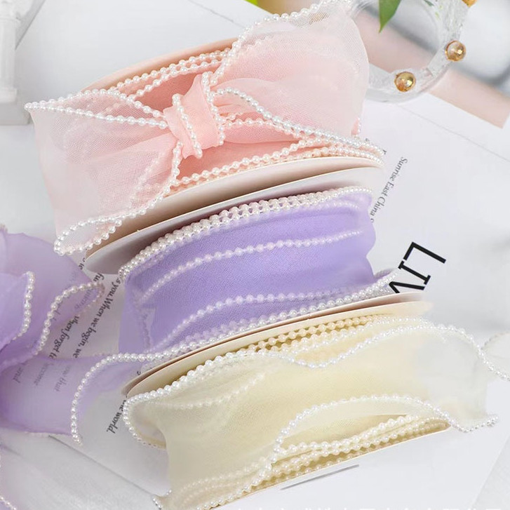 

[1ROL 5 YARD] PEARL CHIFFON RIBBON PITA ORGANZA Pearl UJUNG MUTIARA PITA ORGANDI PASTEL
