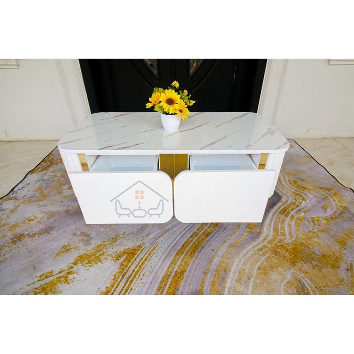 Meja Tamu Minimalis Mahalini | Meja Sofa I Meja minimalis ModernI Meja Mewah Elegan - Marmer Putih, 