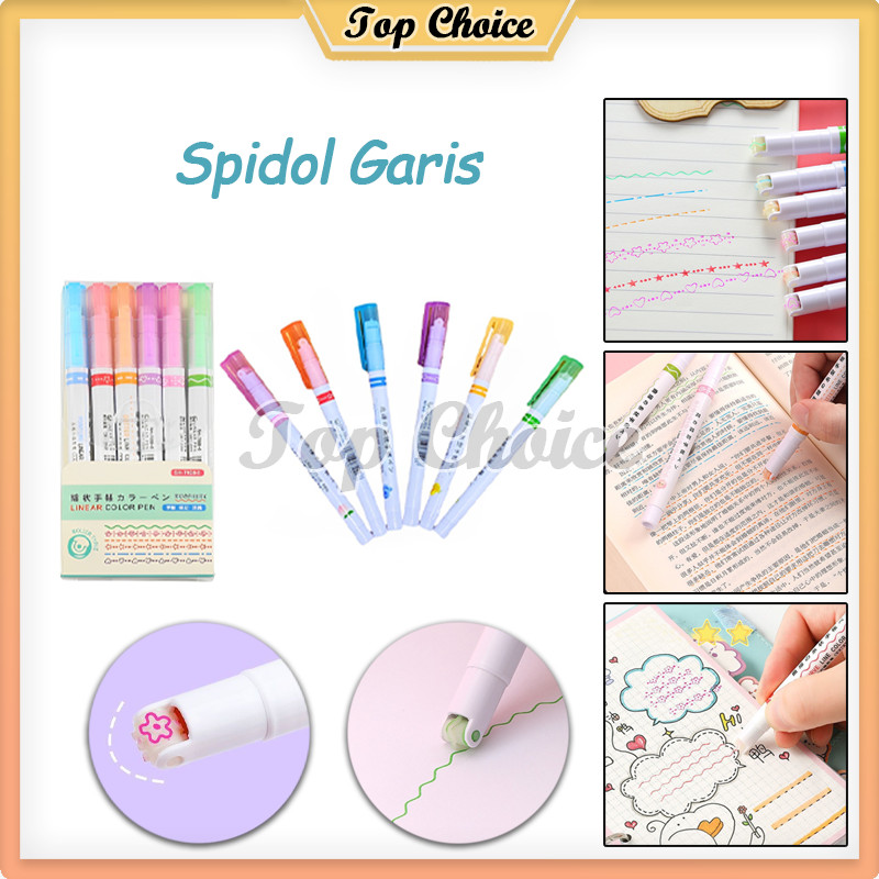 

Spidol Garis Aesthetic Warna Warni 1 Set 6 Pcs / Spidol Garis Motif Lucu / Pena Garis Warna Bermotif
