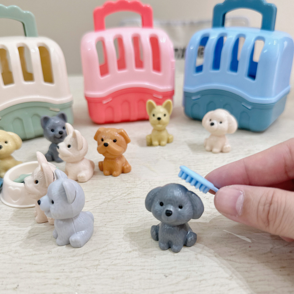 8pcs/set Cute Dog Pet Basket Family Toys Dog Doll Set Dog Cage Toys Scene Playing Toys  Decoration  