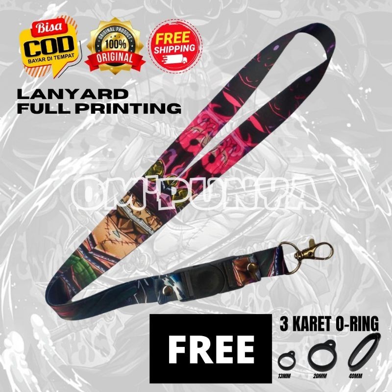 

Lanyard Gantungan Bonus 3 Karet Motif ZORO ONE PIECE Full Print Bolak Balik