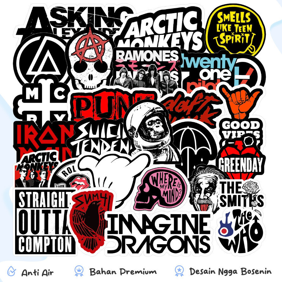 

STIKER BAND ROCK METAL POP PUNK AESTHETIC UNTUK GITAR HELM LAPTOP HP ANTI AIR