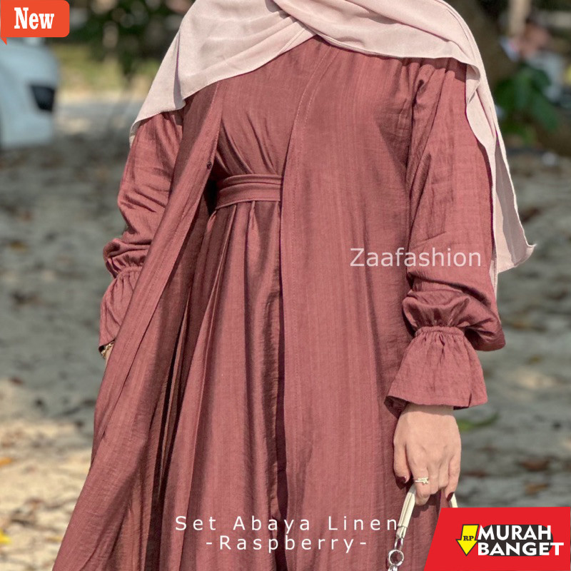 abaya shopee haul 2024 Zaafashion - Set Abaya Linen (inner & outer) | Abaya 2 in 1 Basic Turki | Gam