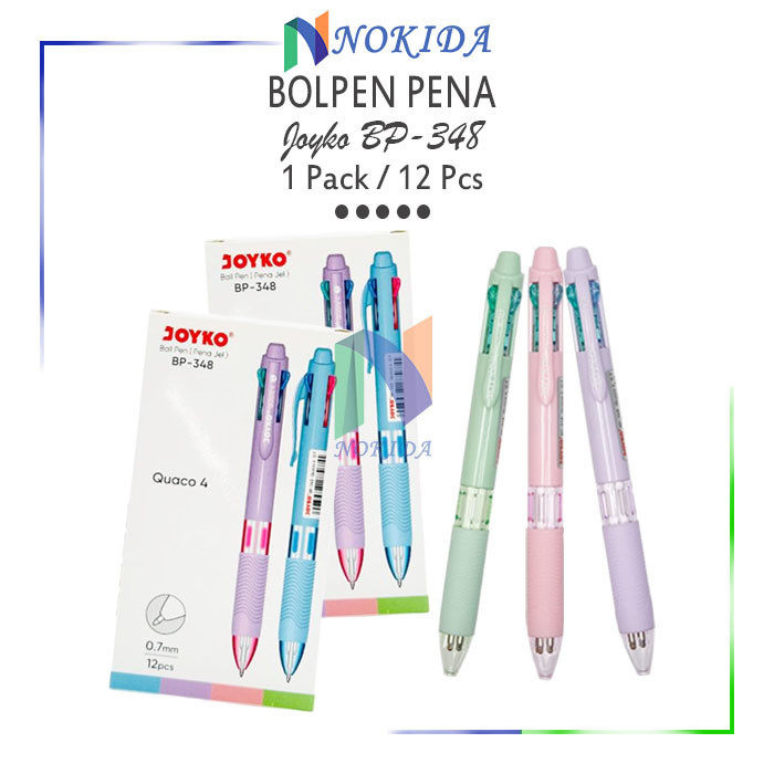 

Nokida Ballpen Joyko Quaco 4 BP-348 (1 Pack/12 Pcs) / Bolpen 4 Warna 1 Pak / Ballpoint Tinta / Pena 07 Mm / Alat Tulis