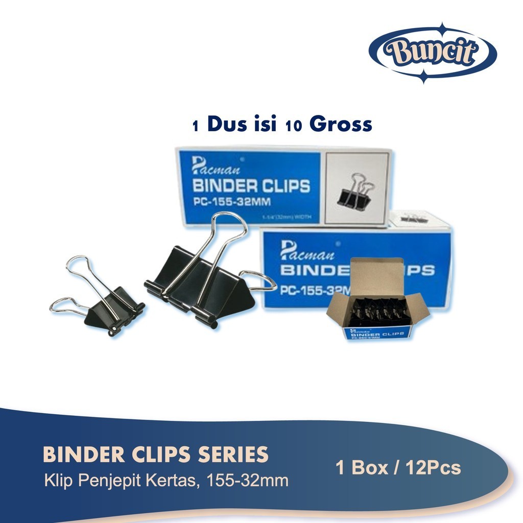 

1 Box isi 12 Pcs Binder Clips Pacman Ukuran 155-32mm / Penjepit Kertas / Paper Clip