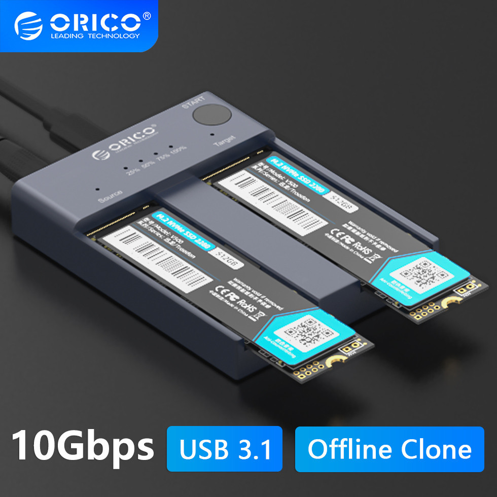 ORICO Dual Bay SSD Duplicator M.2 NVMe Offline Clone Enclosure 10Gbps Gen2 USB3.0 Storage Box M2 Har