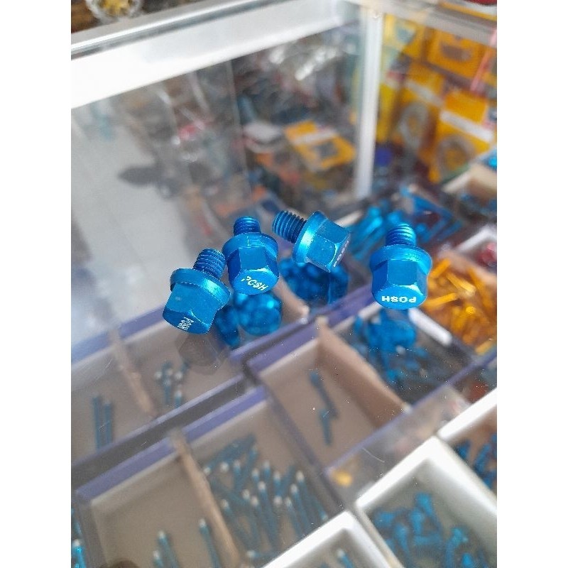 baut posh 8x10 drat 12 panjang 1cm blue untuk tutup oli gardan beat scoopy vario tutup spion satria 