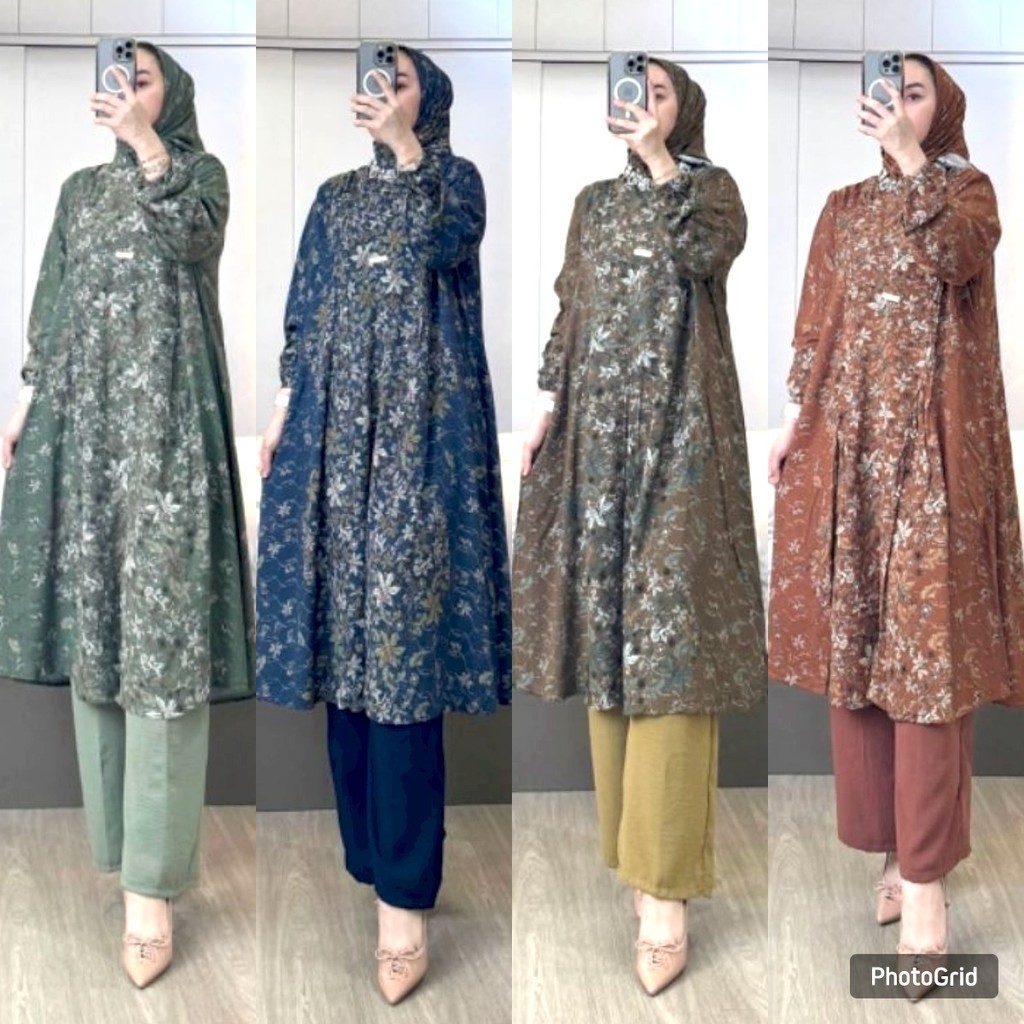 SET LONG TUNIK HIJAB RIANTI SETELAN TUNIK WANITA BUSUI JUMBO TERLARIS SET KULOT HIJABERS KEKINIAN