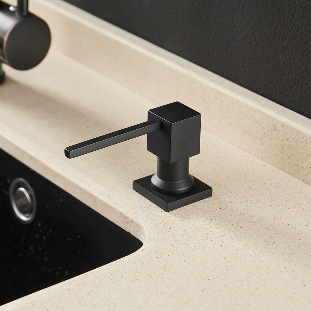 

Deck Mounted Kitchen Soap Dispensers Square Pump Black Finished Soap Dispensers for Kitchen Built in Counter top Dispenser 2306