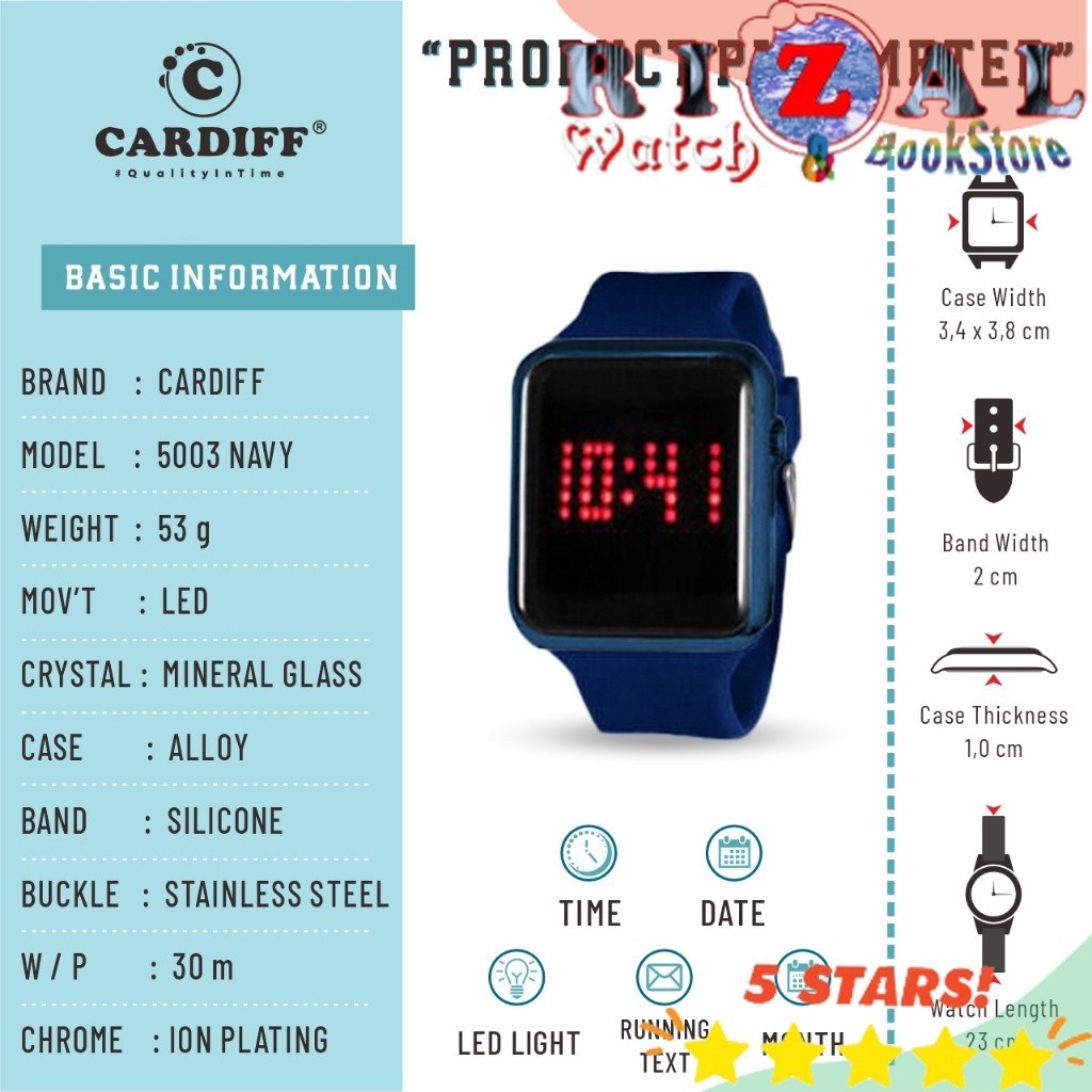 TERLARIS CARDIFF LED 5003 Jam Tangan Digital Kasual Unisex Navy