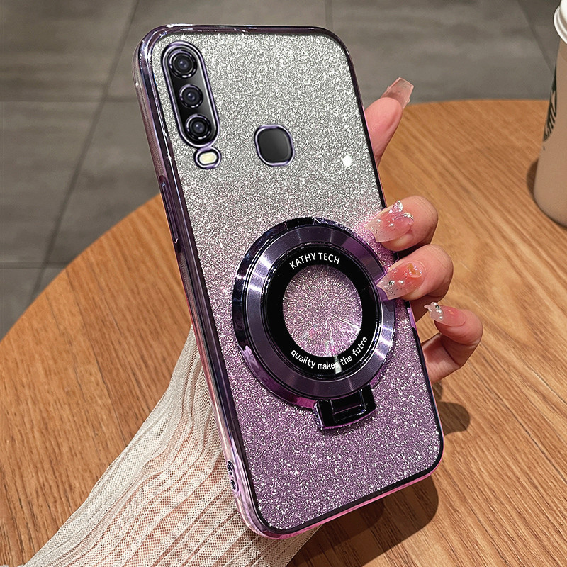 Phone casing Vivo Y12 Y15 Y17 Y19 cover Transparent Shiny Gradient Plating Glitter Slim MagSafe Ring