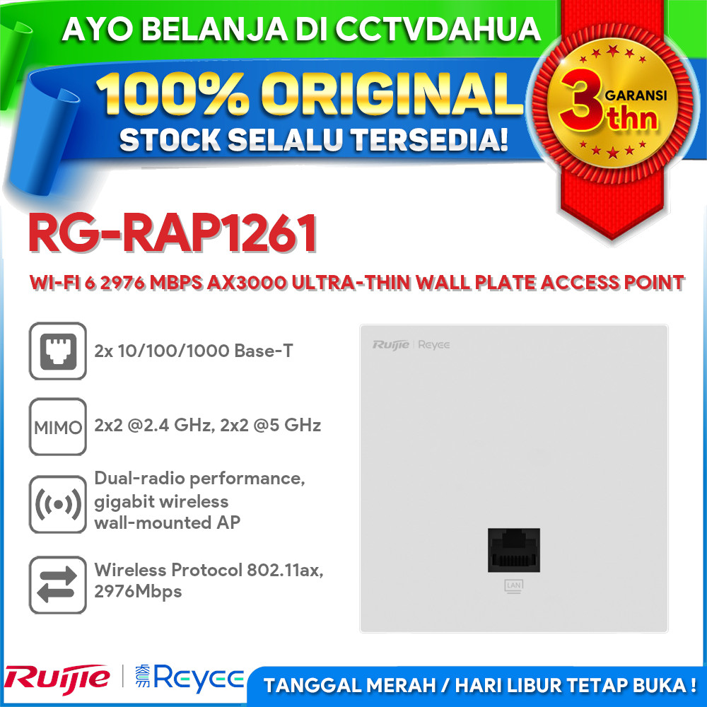 RUIJIE REYEE RG-RAP1261 WI-FI 6 2976 MBPS AX3000 ULTRA-THIN WALL PLATE ACCESS POINT