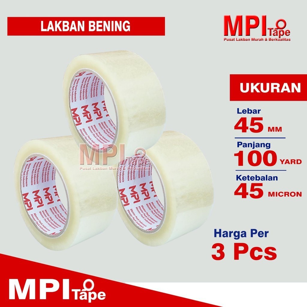 

3 Pcs - Lakban Bening 45 mm x 100 Yard - Lakban Packing - MPI