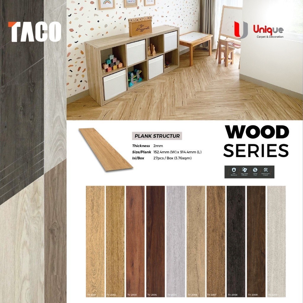 TACO Luxury Vinyl Flooring Wood Series 2mm / Lantai Vinyl Plank Motif Kayu / Vinyl Lantai Tebal 2mm