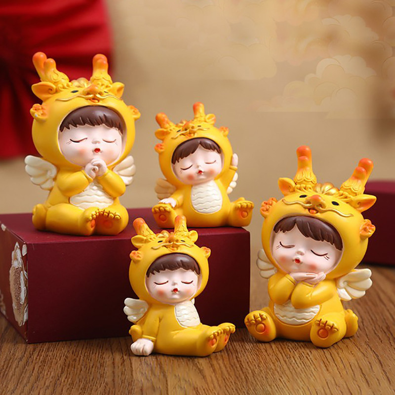 Guochao Xianglong Inviting Fortune Resin Craft Zodiac Mascot Car Home Decorative Ornament.