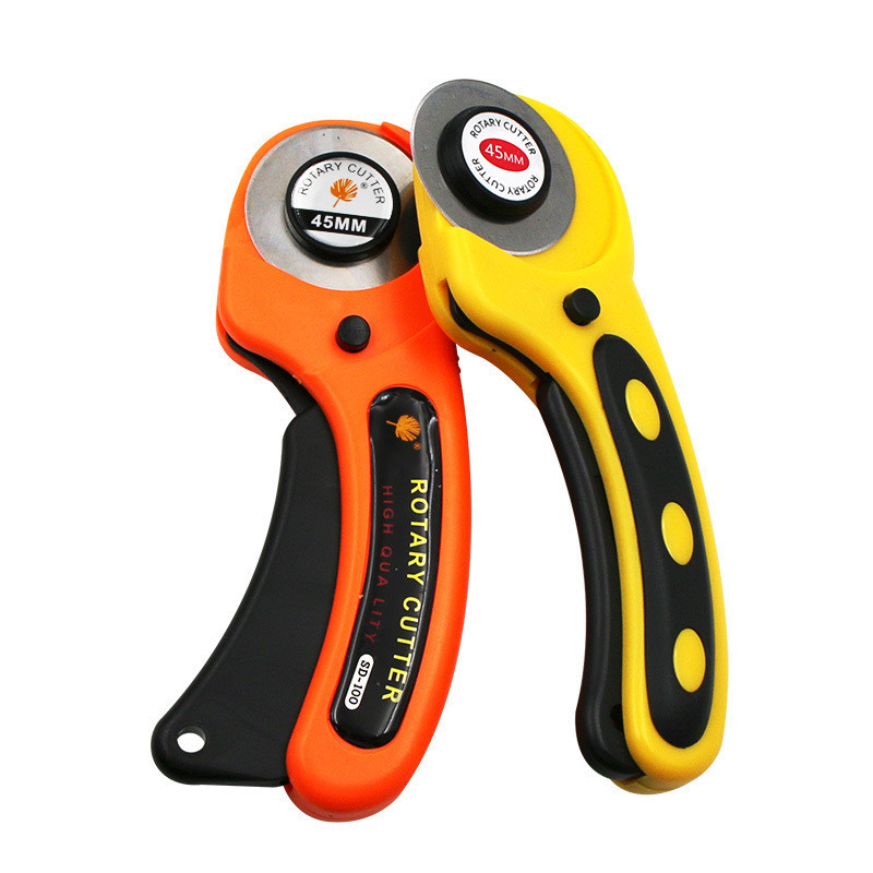 

45mm Rotary Cutter Leather Fabric Cutting Leathercraft Tool Handle Rolling Cutter with Safety Lock for Quilting Sewing Crafting