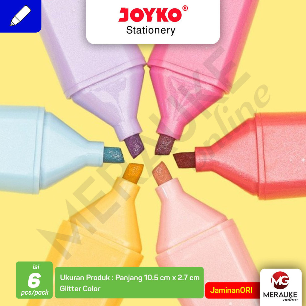 

mdn Joyko Highlighter Penanda Berwarna Glitter HL-86-6 (1 Set isi 6 Pcs)