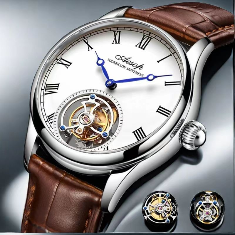 Aesop Real Flying Tourbillon Movement Mechanical Watches Luxury Watch for Men Skeleton Tourbillon Wa