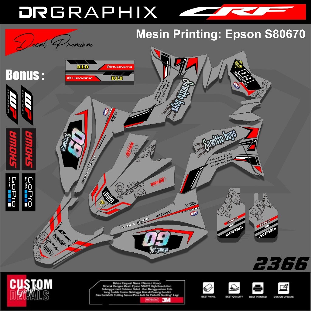 Decal Stiker CRF 150 L Full Body Warna Abu Merah Mix Hitam Terbaru 2024