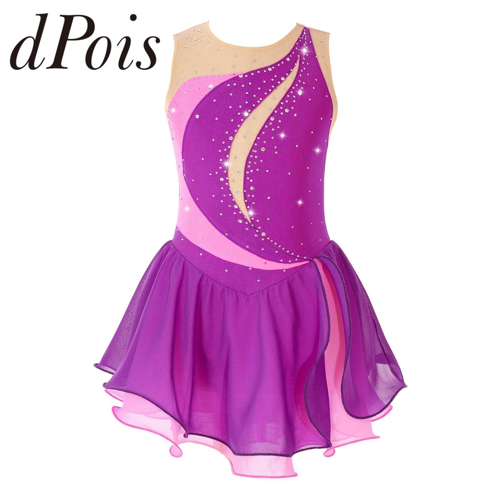 Girl's Ice Skating Costume Kids Figure Skating Dress Sleeveless Rhinestone Patchwork Ballet Gymnasti