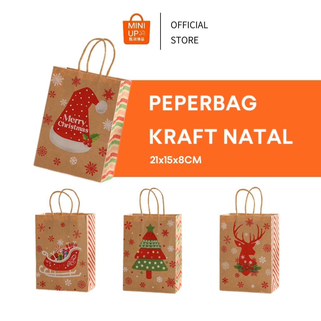 

Paperbag Christmas Kraft Natal 21*15*8cm Hadiah Goodie Bag