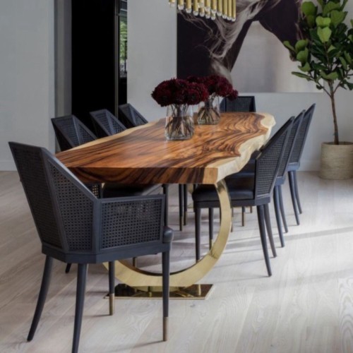 MEJA MAKAN TREMBESI KAKI BESI STAINLESS SET KURSI MAKAN ROTAN