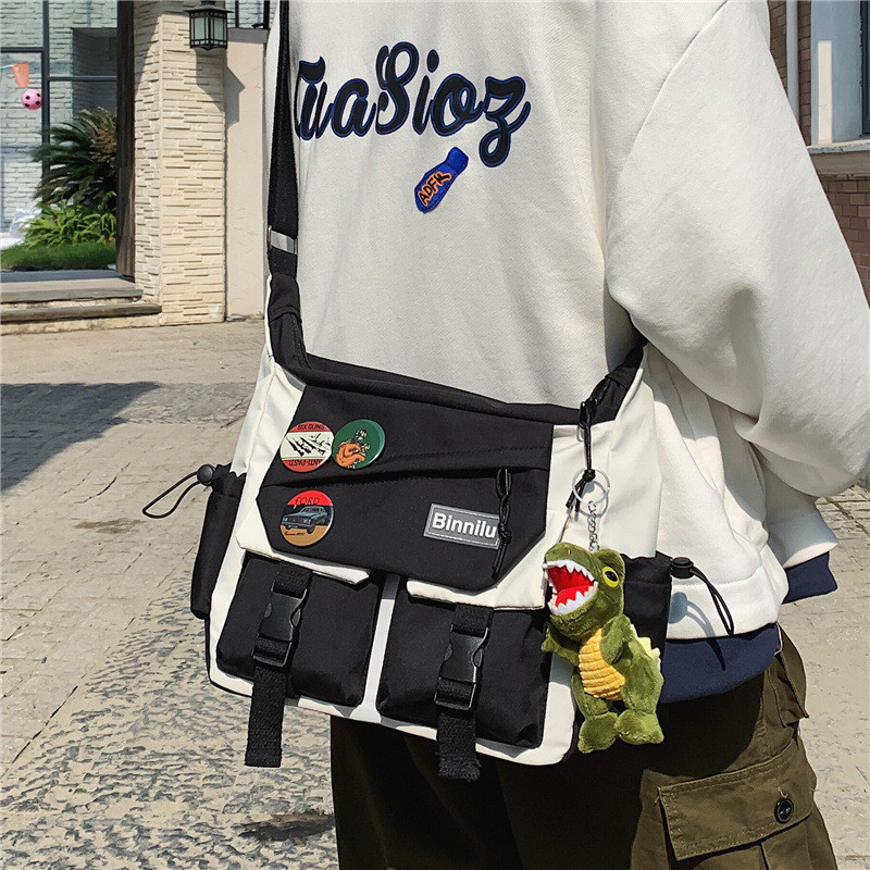 Tas Kanvas Tas Selempang Pria Dan Wanita Ukuran Besar Harajuku