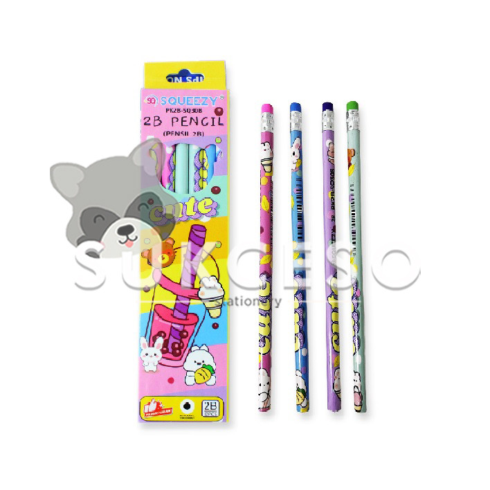 

SQUEEZY Pensil 2B Cute + Penghapus PK2B-SQ308 Pencil LUSINAN Isi 12 Pcs