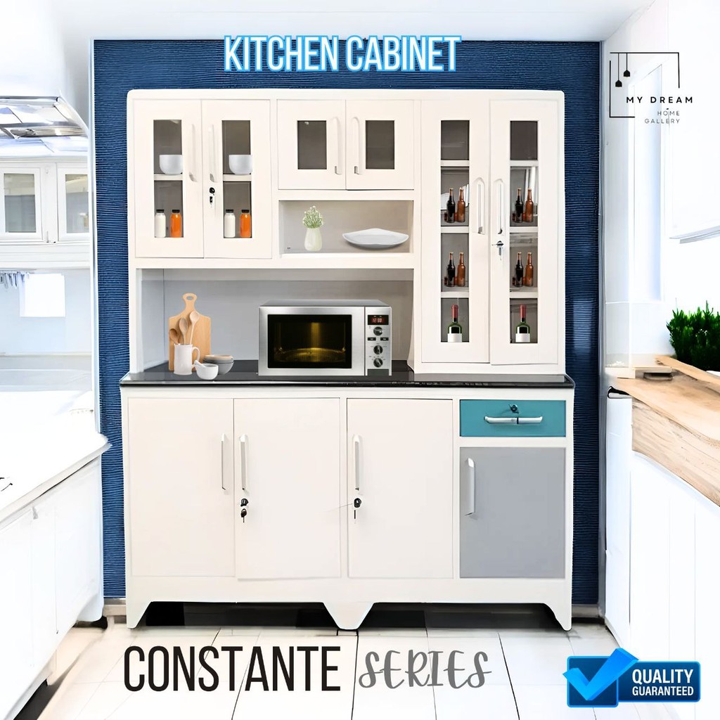 Constante Lemari Rak Dapur dengan Lampu LED Besi Minimalis | Kitchen Cabinet | Kitchen Set | Lemari 