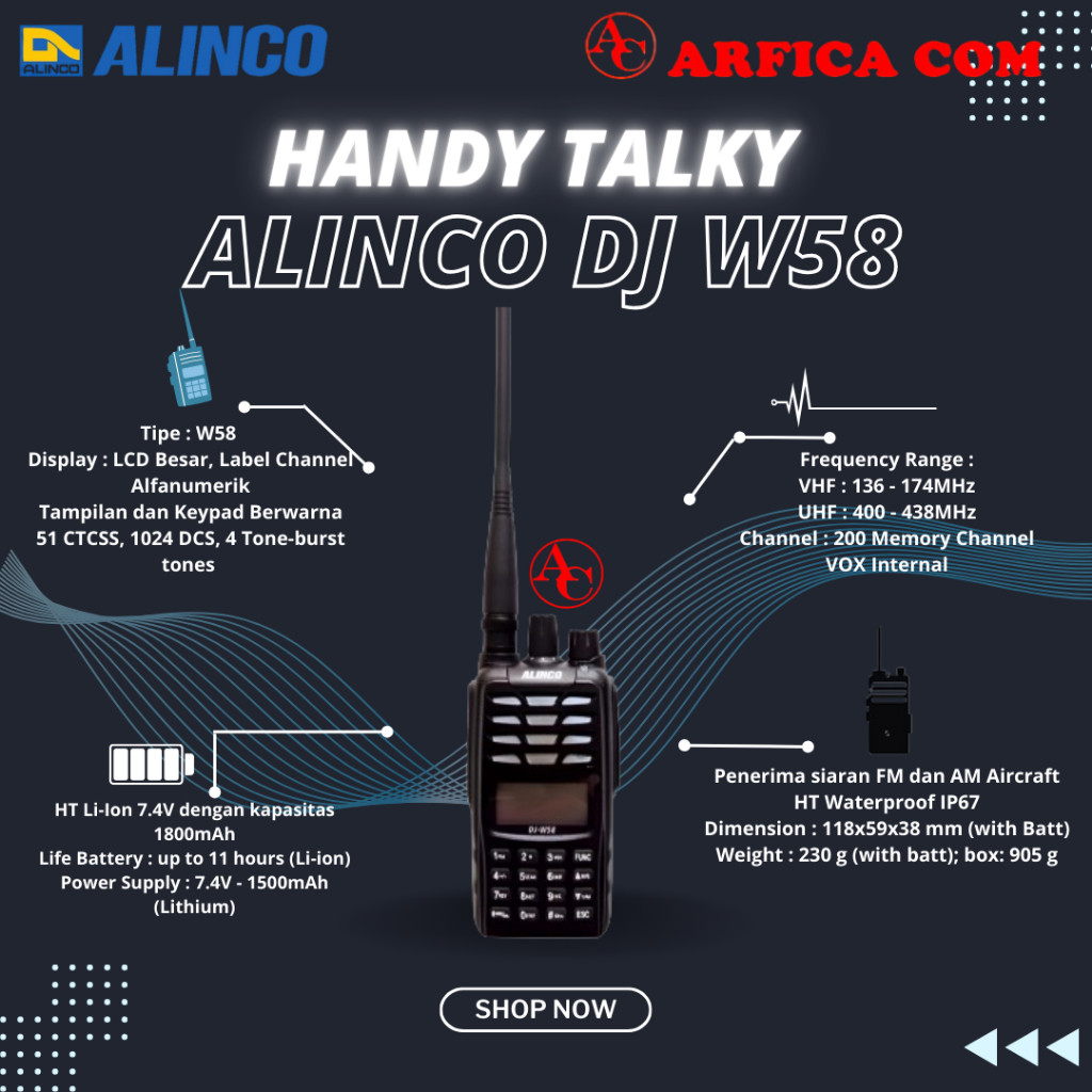 HT ALINCO DJ-W58 WATERPROOF GARANSI ALINCO W 58 RADIO HT ALINCO