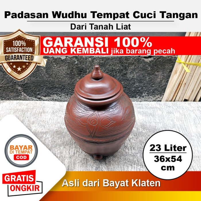 Padasan Untuk Wudhu Tempat Cuci Tangan Tanah Liat Gerabah - Ukuran 36cm x 54cm + Packing Kayu